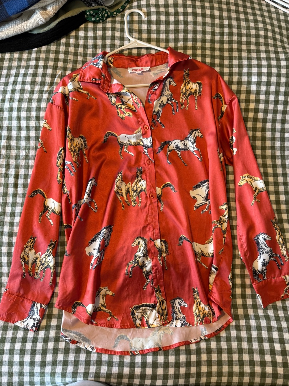 Mazik Red Horse Print Button-Down Shirt
